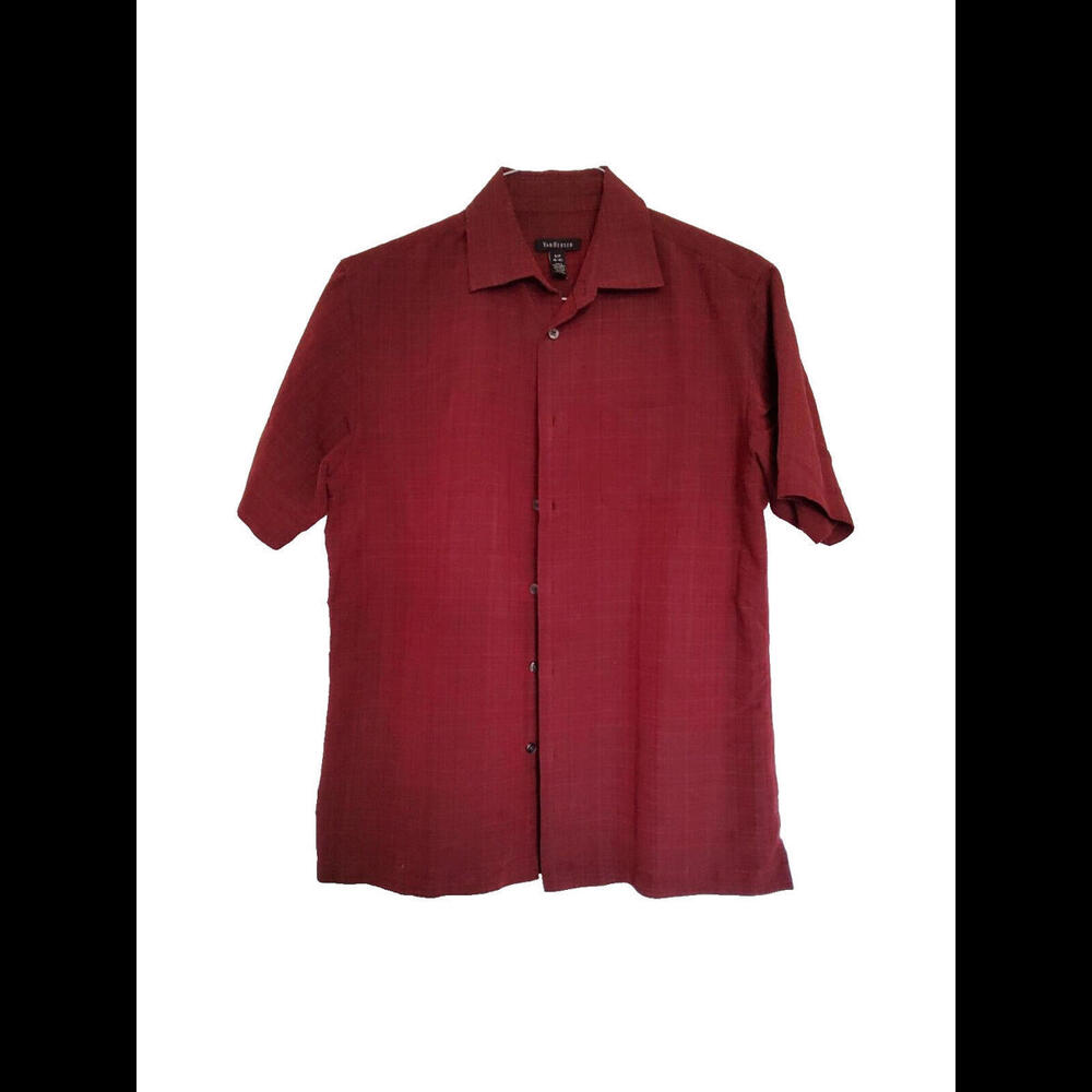VanHeusen Mens Burgundy Red Button Up Short Sleeve Collar Smal 14-14.5